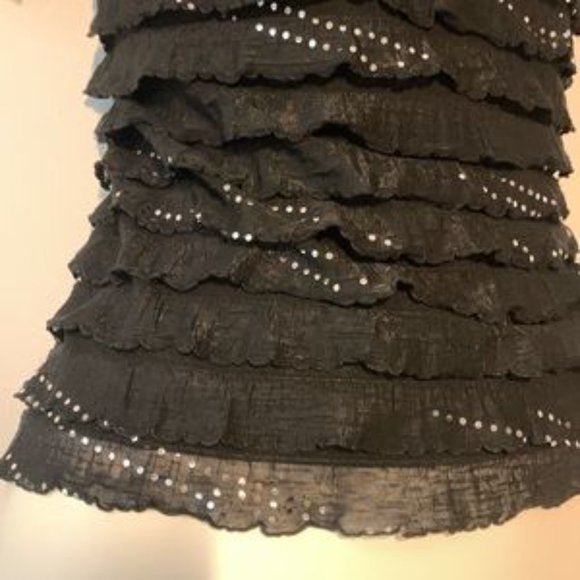 Petite TanJay Shimmer Ruffle Black Top - Picture 4 of 9
